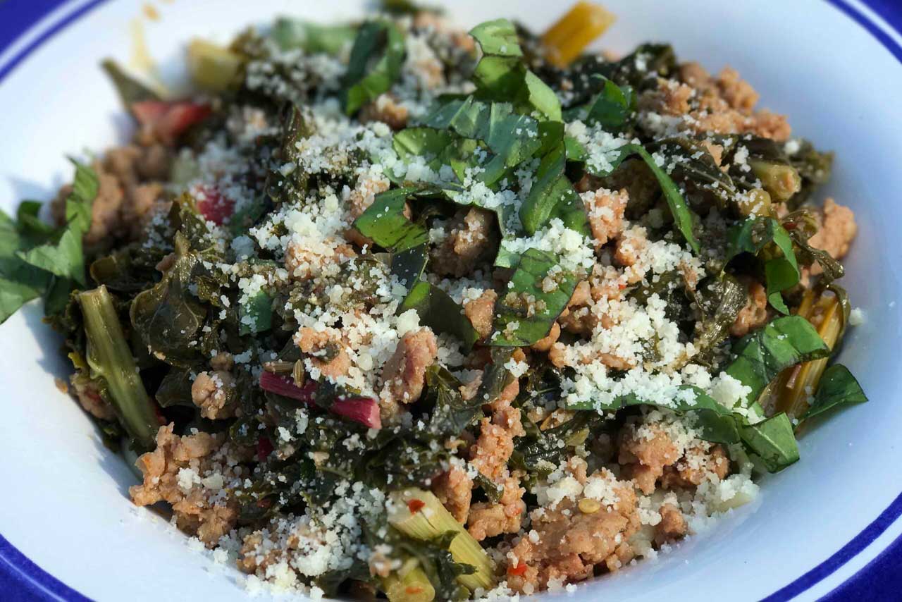 Sausage Kale and Rainbow Chard Pasta