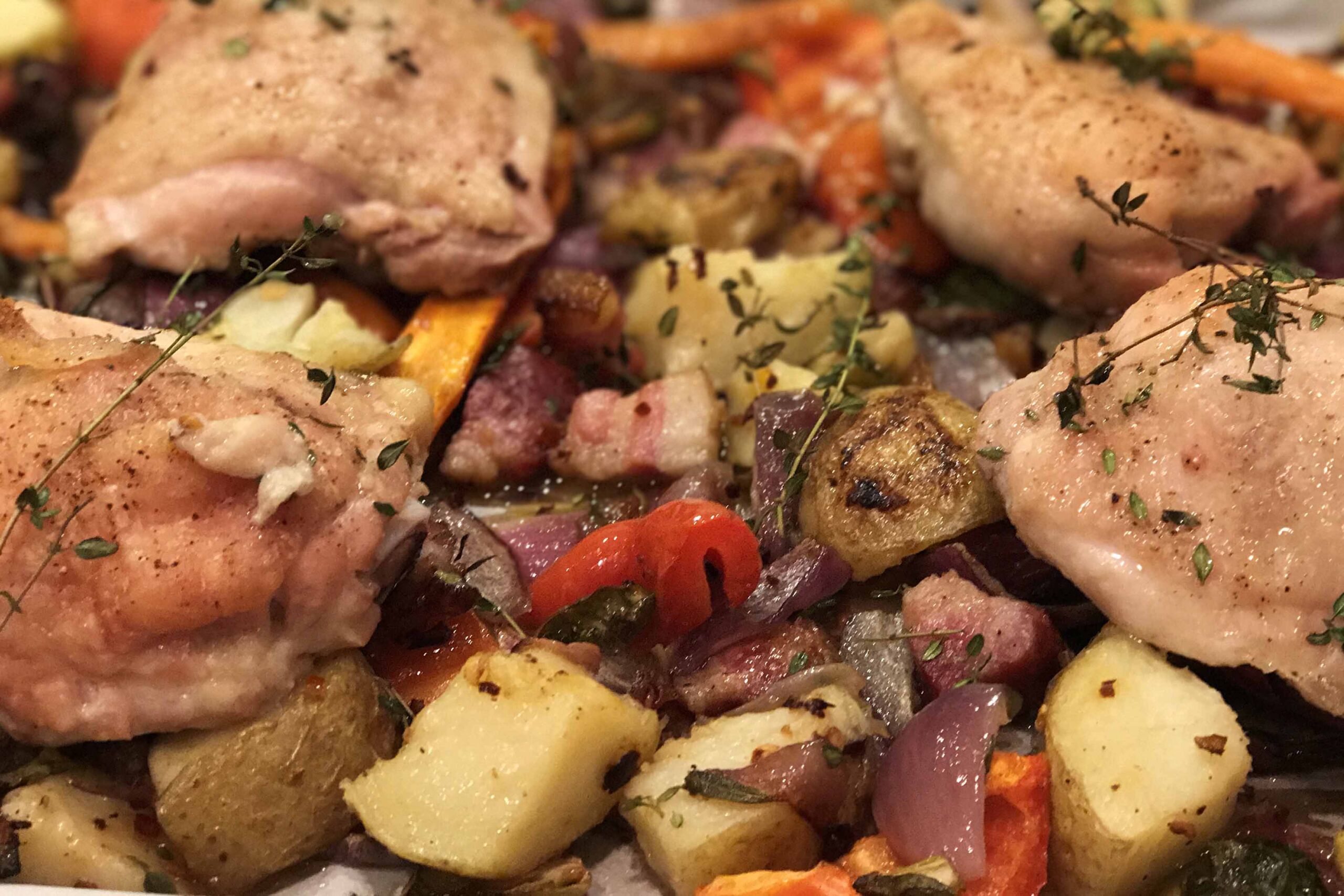Autumn Chicken, Bacon and Vegetable Bake