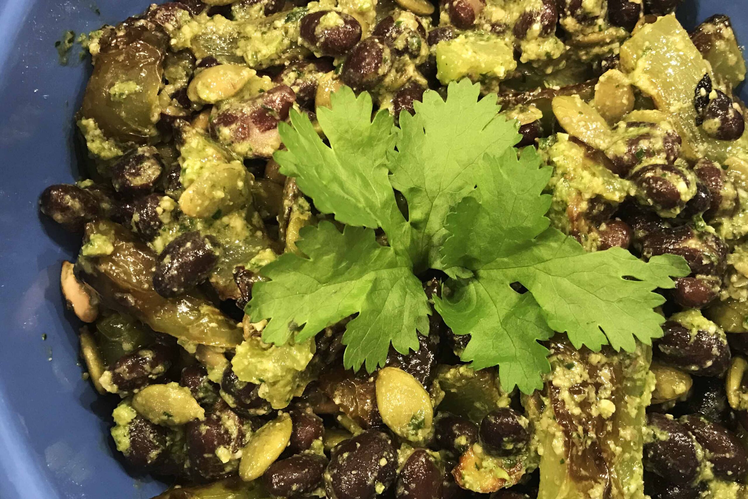 Black Beans and Long Hot Green Peppers with Cilantro Pesto