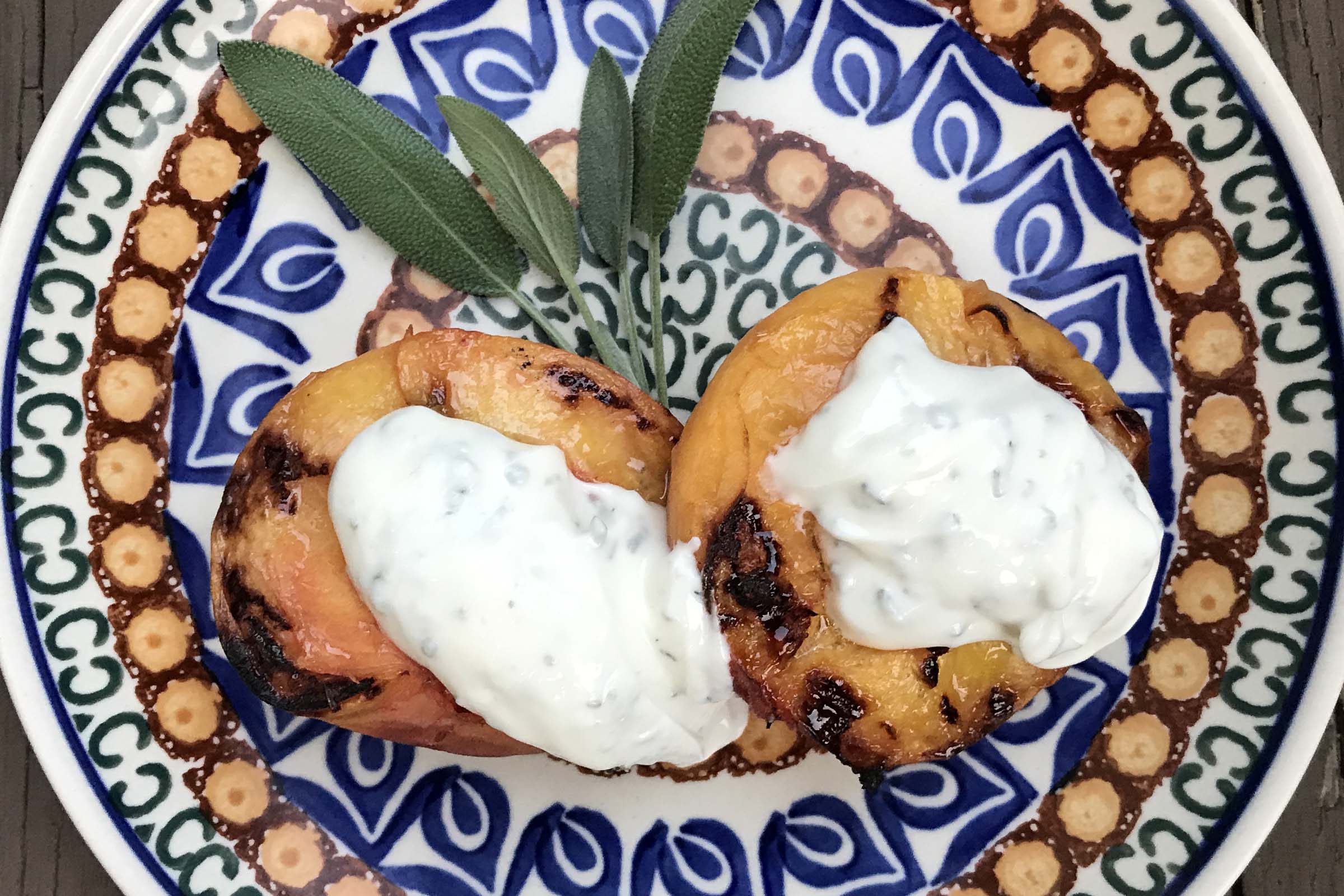 Grilled Peaches with Sage-Honey Skyr