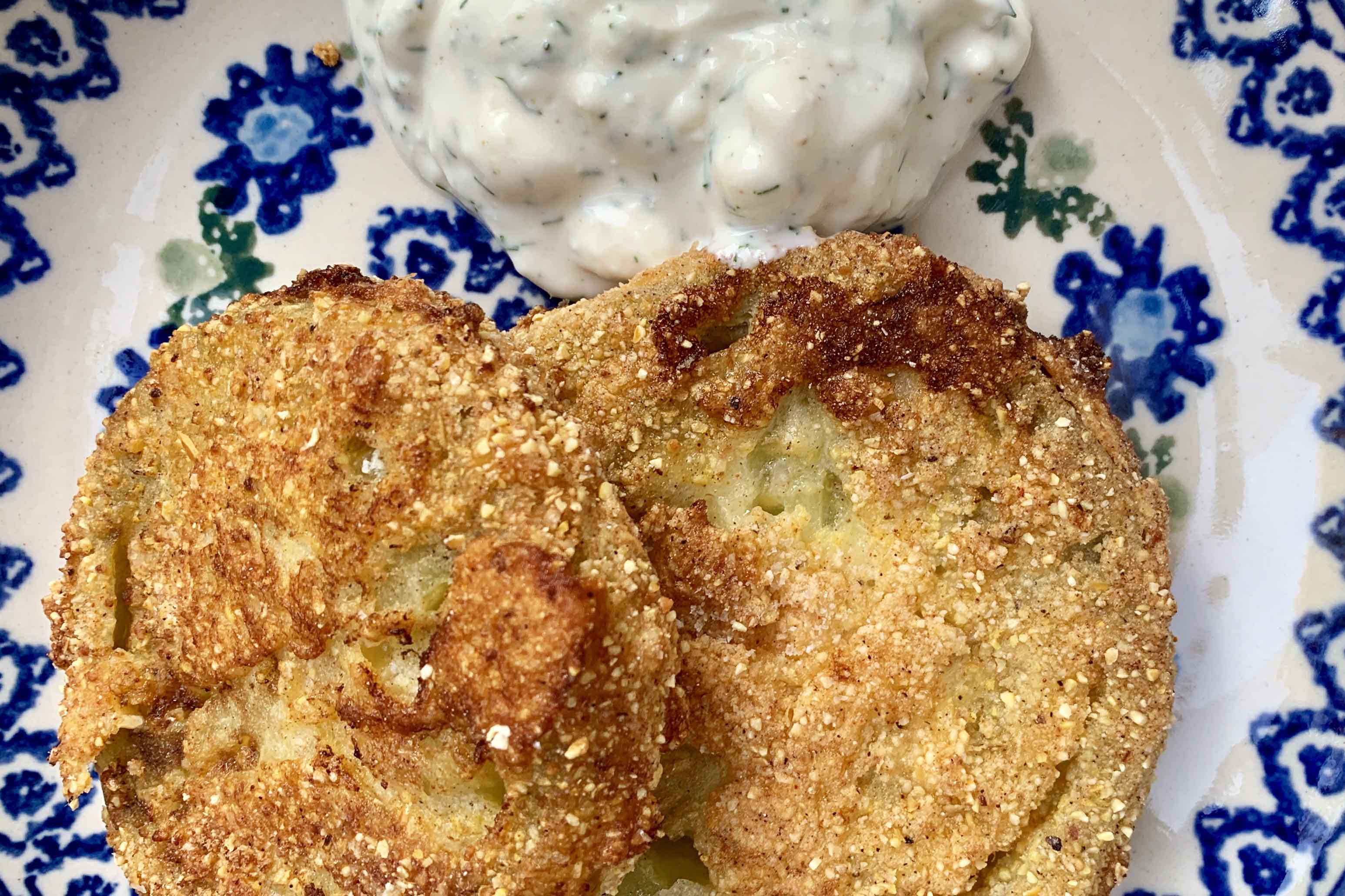Fried Green Tomatoes with Buttermilk-Feta Sauce (Gluten-Free)