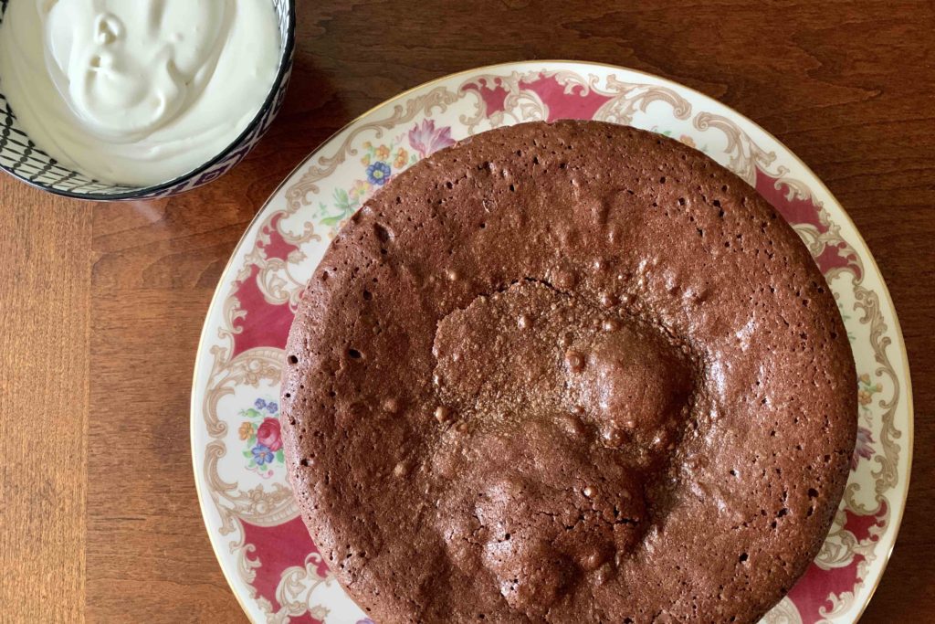 Bittersweet Chocolate Cake with Bourbon Crème Fraîche