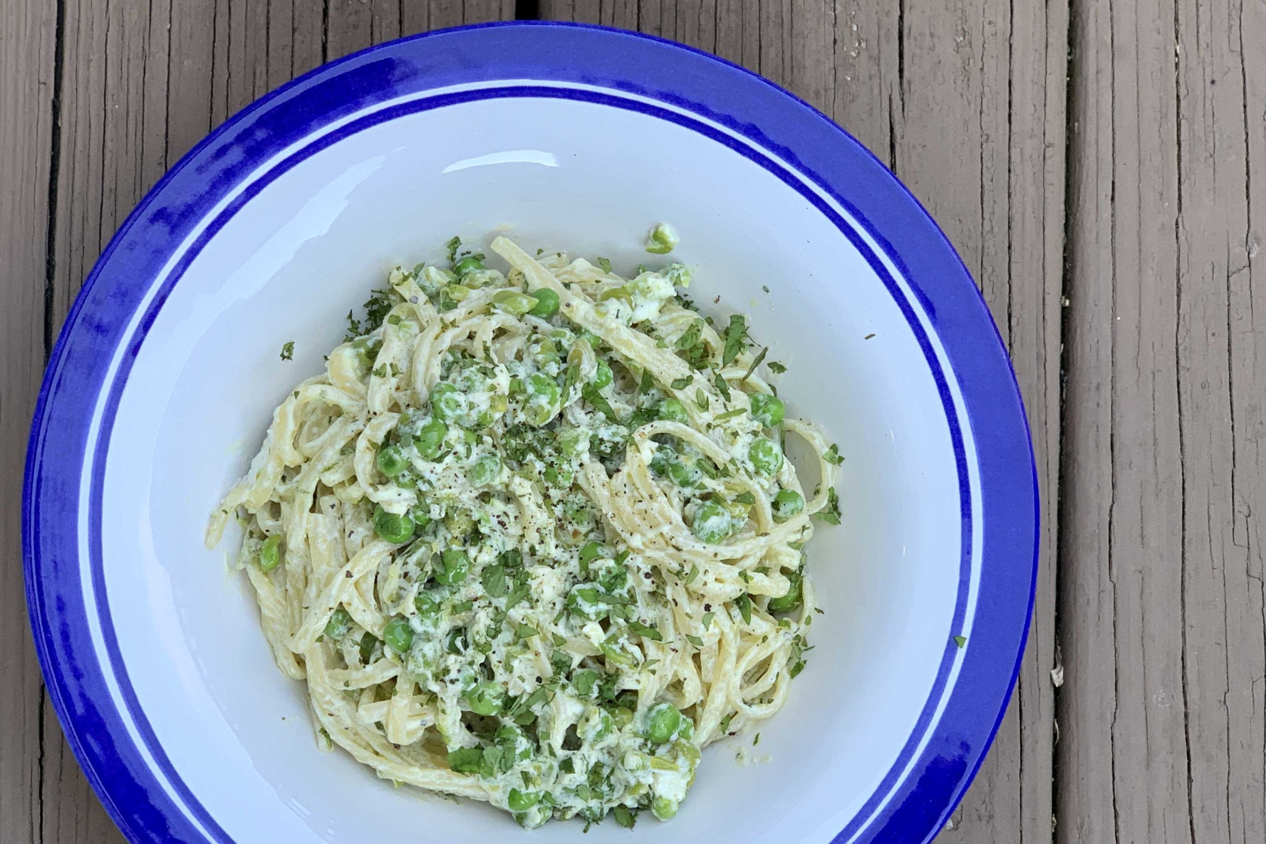 Peas, Goat Cheese and Mint Pasta