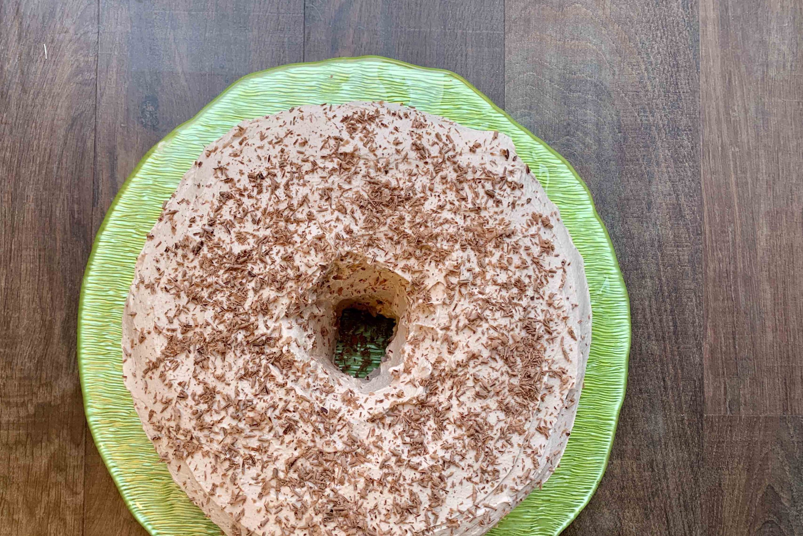 Angel Food Cake with Chocolate-Mascarpone-Rum Frosting