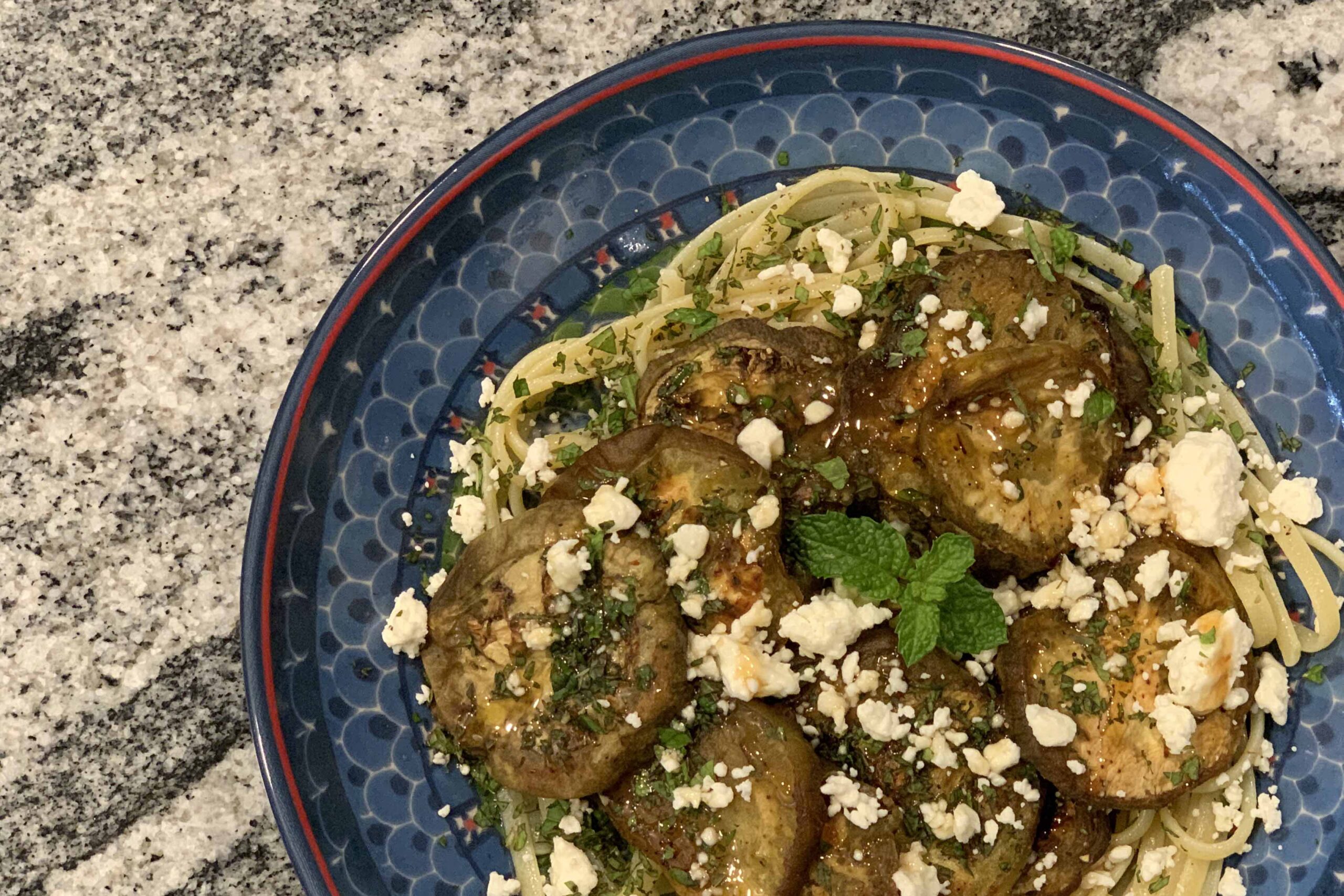 Eggplant, Feta and Mint Pasta